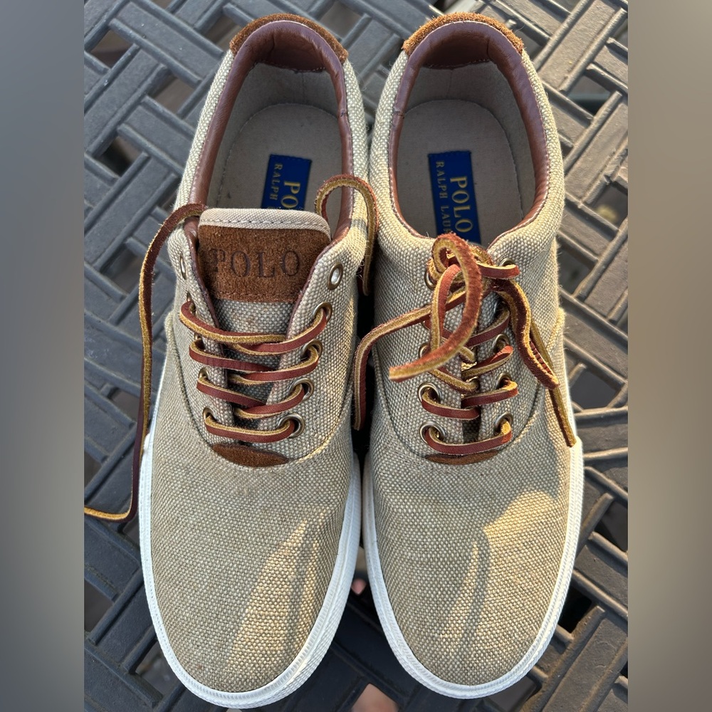 POLO RALPH LAUREN ‘Vaughn’ s7 men/8.5 wmn sneakers-LOOK NEW-suede/fabric uppers - Picture 2 of 8